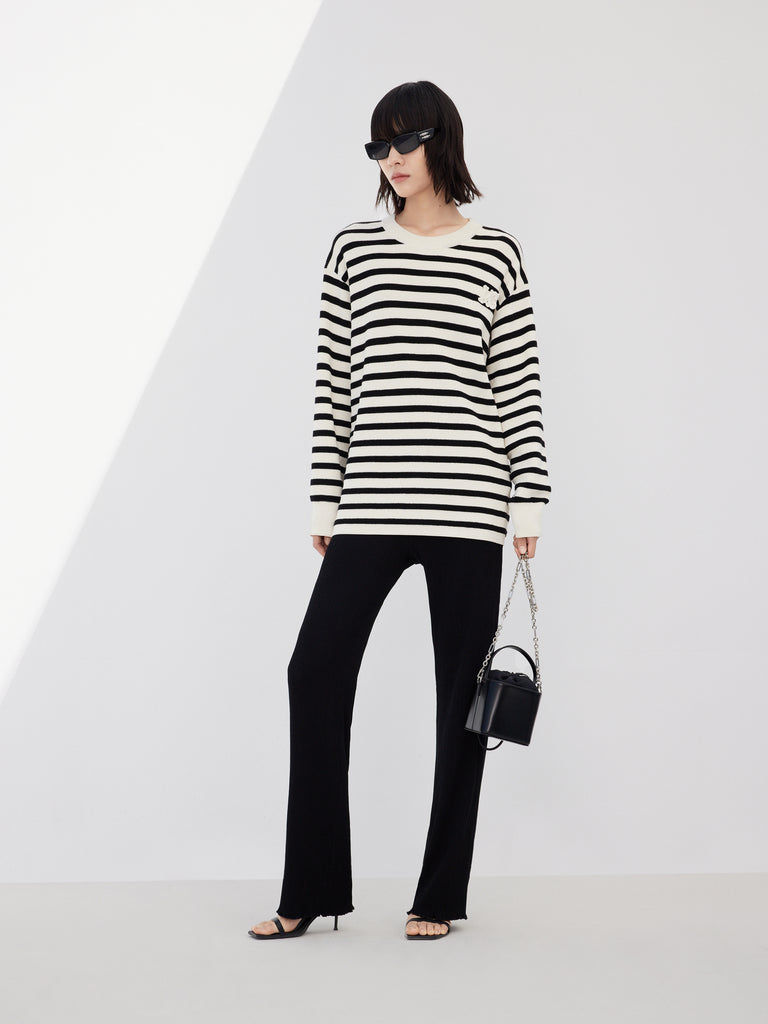 Wool Blend Oversize Black Striped Causal Sweater