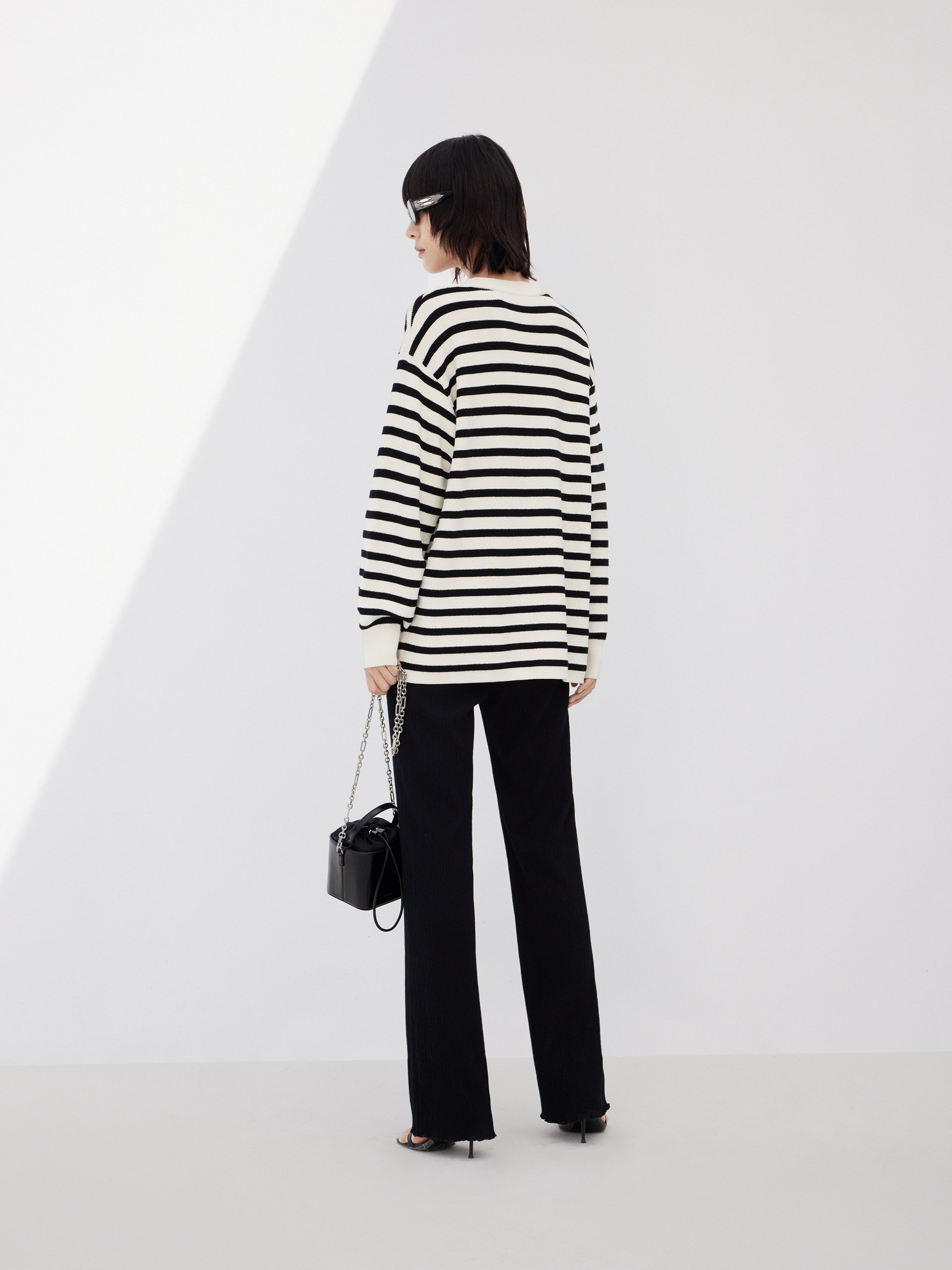 Wool Blend Oversize Black Striped Causal Sweater