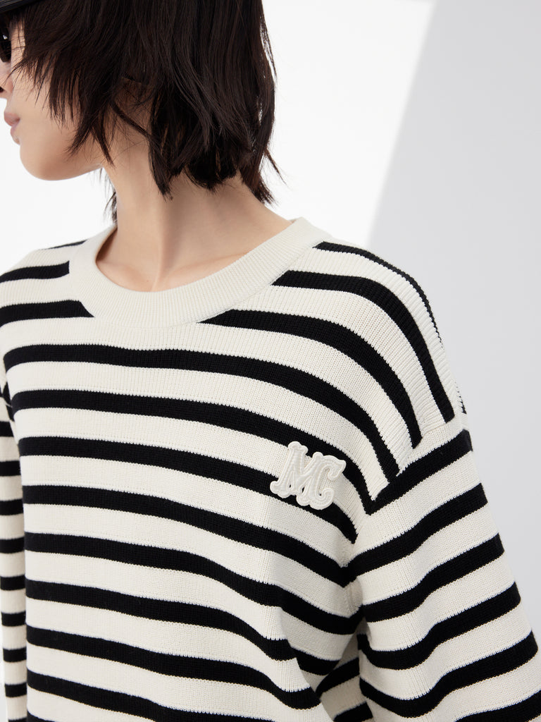 Wool Blend Oversize Black Striped Causal Sweater