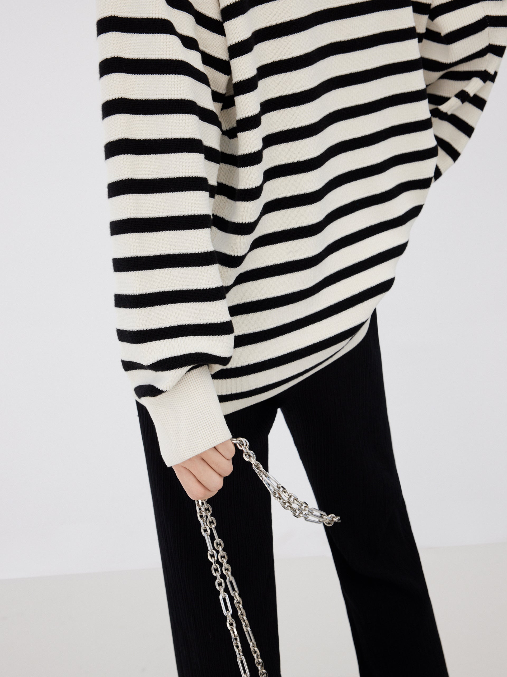 Wool Blend Oversize Black Striped Causal Sweater