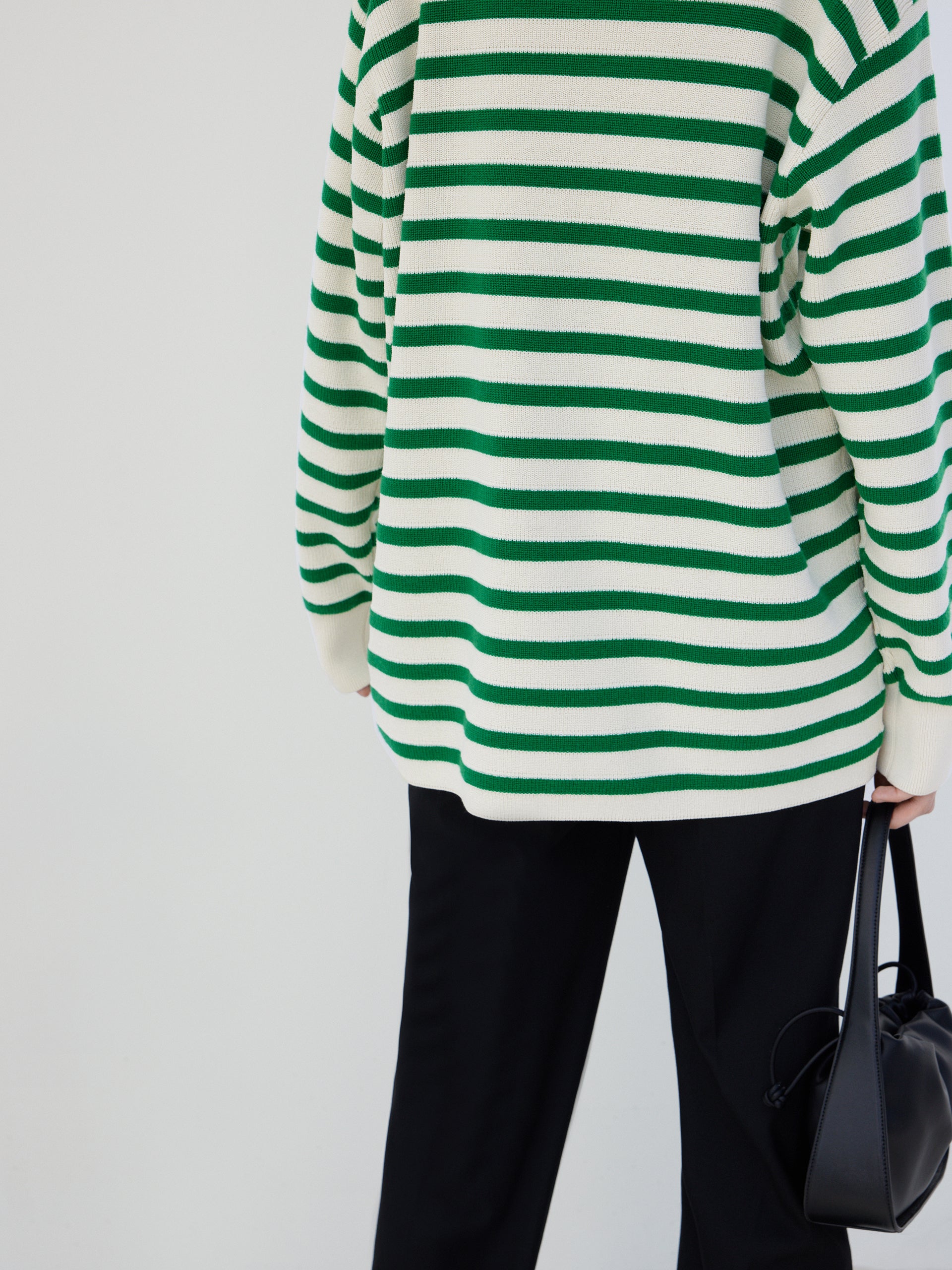 Wool Blend Oversize Green Striped Causal Sweater