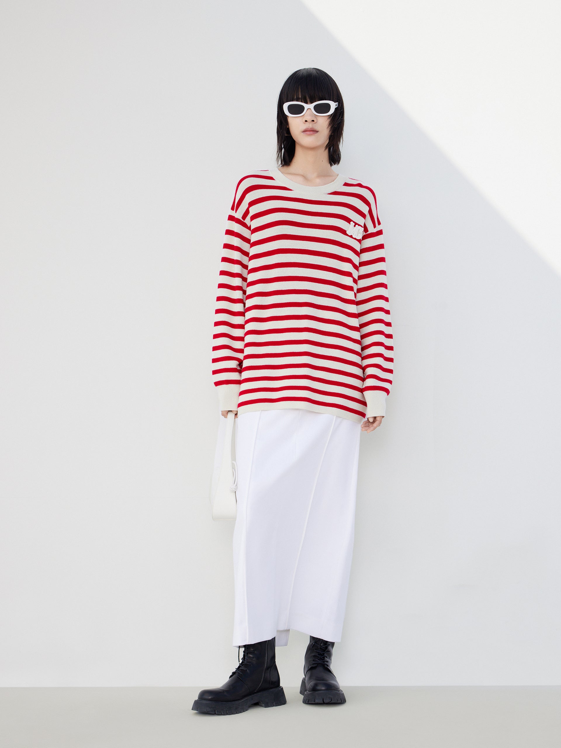 Wool Blend Oversize Red Striped Causal Sweater