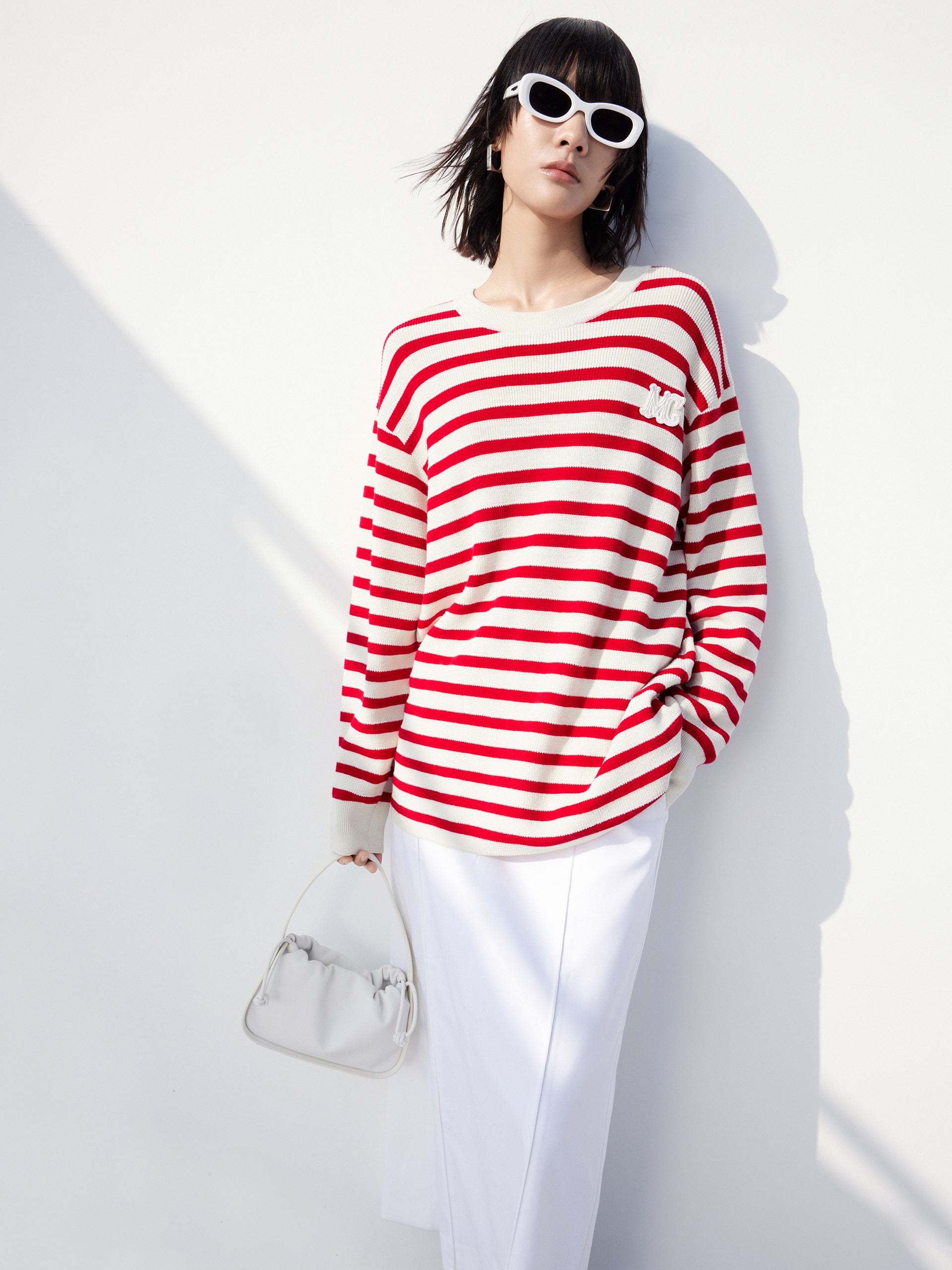 Wool Blend Oversize Red Striped Causal Sweater