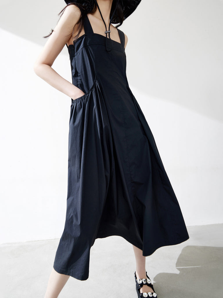 MO&Co. Women's Cotton Pocket Tank Dress Loose Casual Square Neck Slip