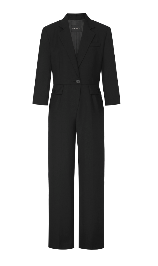 Structured V-neck Straight Suit Jumpsuit in Black