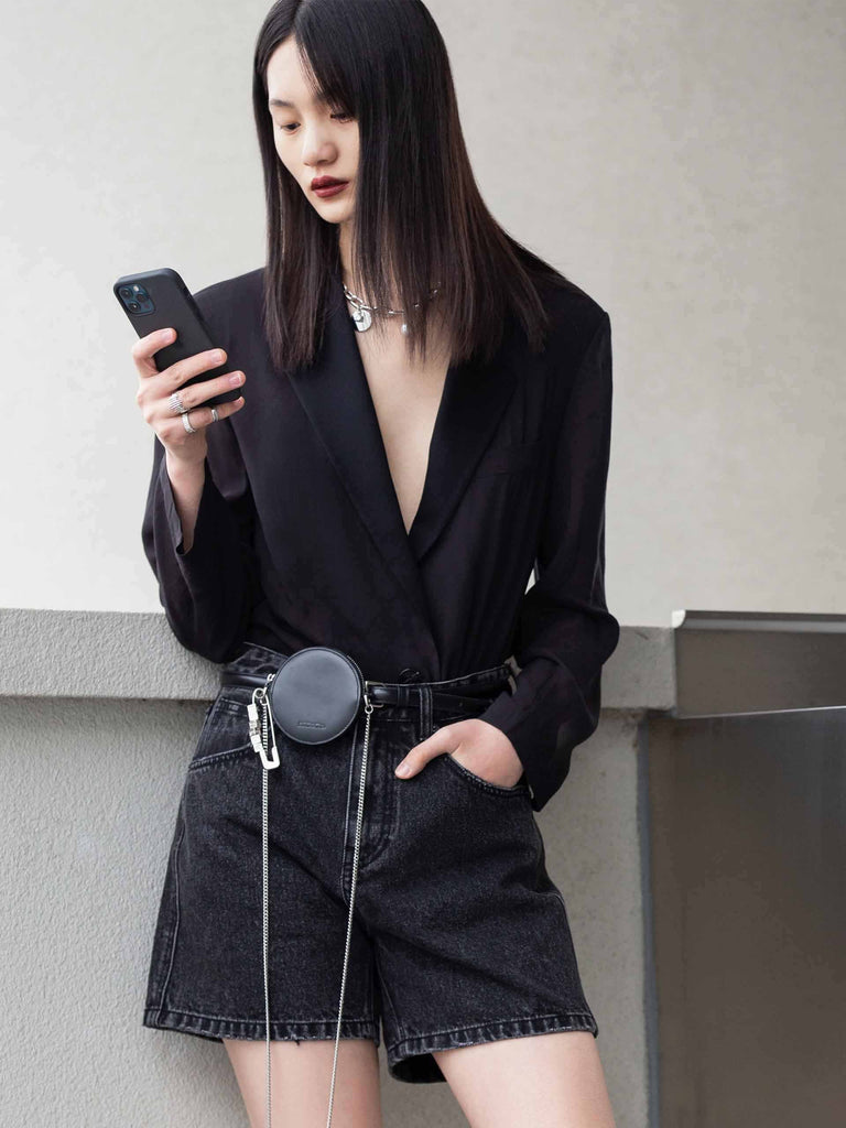 MO&Co. Women's Lapel Structured Blazer Loose Casual Black Blazer Coat Womens