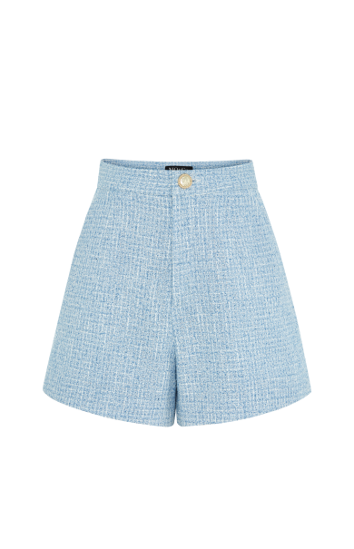 MO&Co.Women Tweed Metal Button Loose Chic Blue Summer Shorts For Women