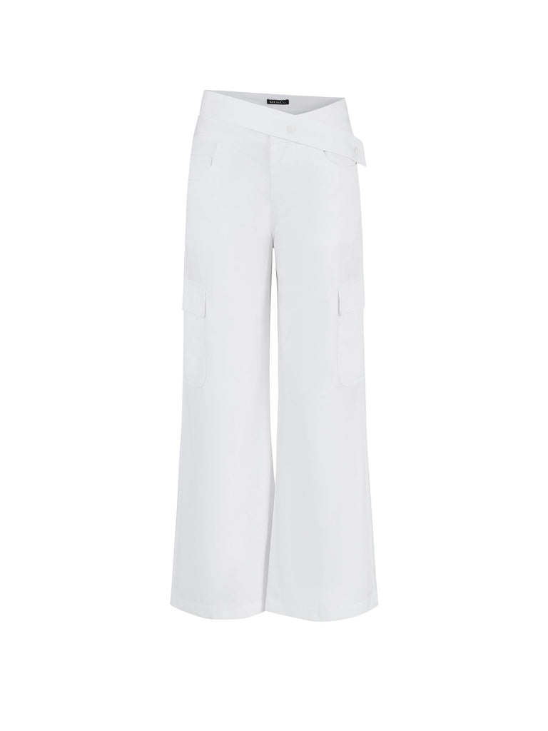 MO&Co. Women's Crossover Waistband Casual Cargo Pants for Summer in White
