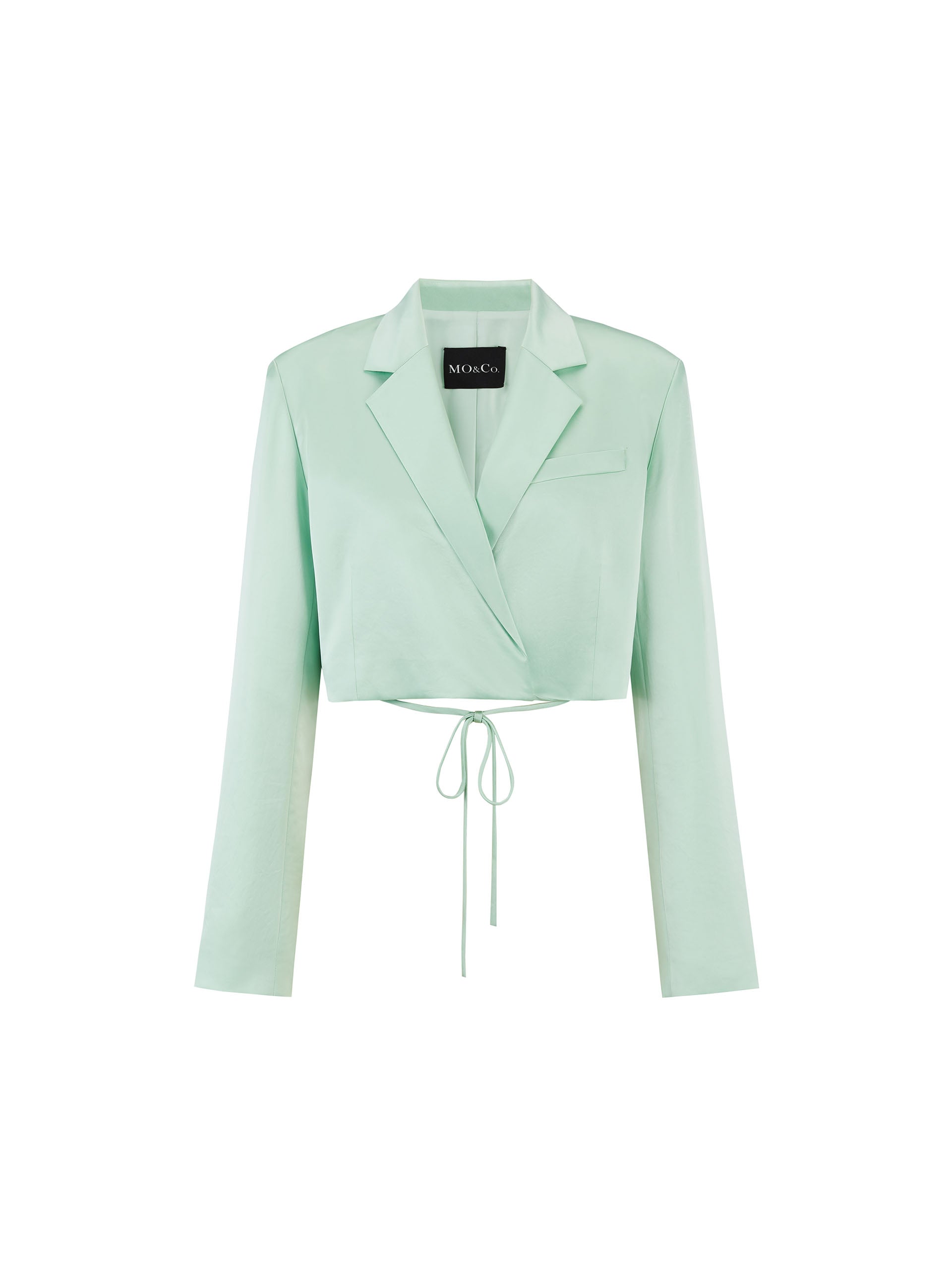 MO&Co. Women's Strap Details Satin Cropped Blazer in Mint