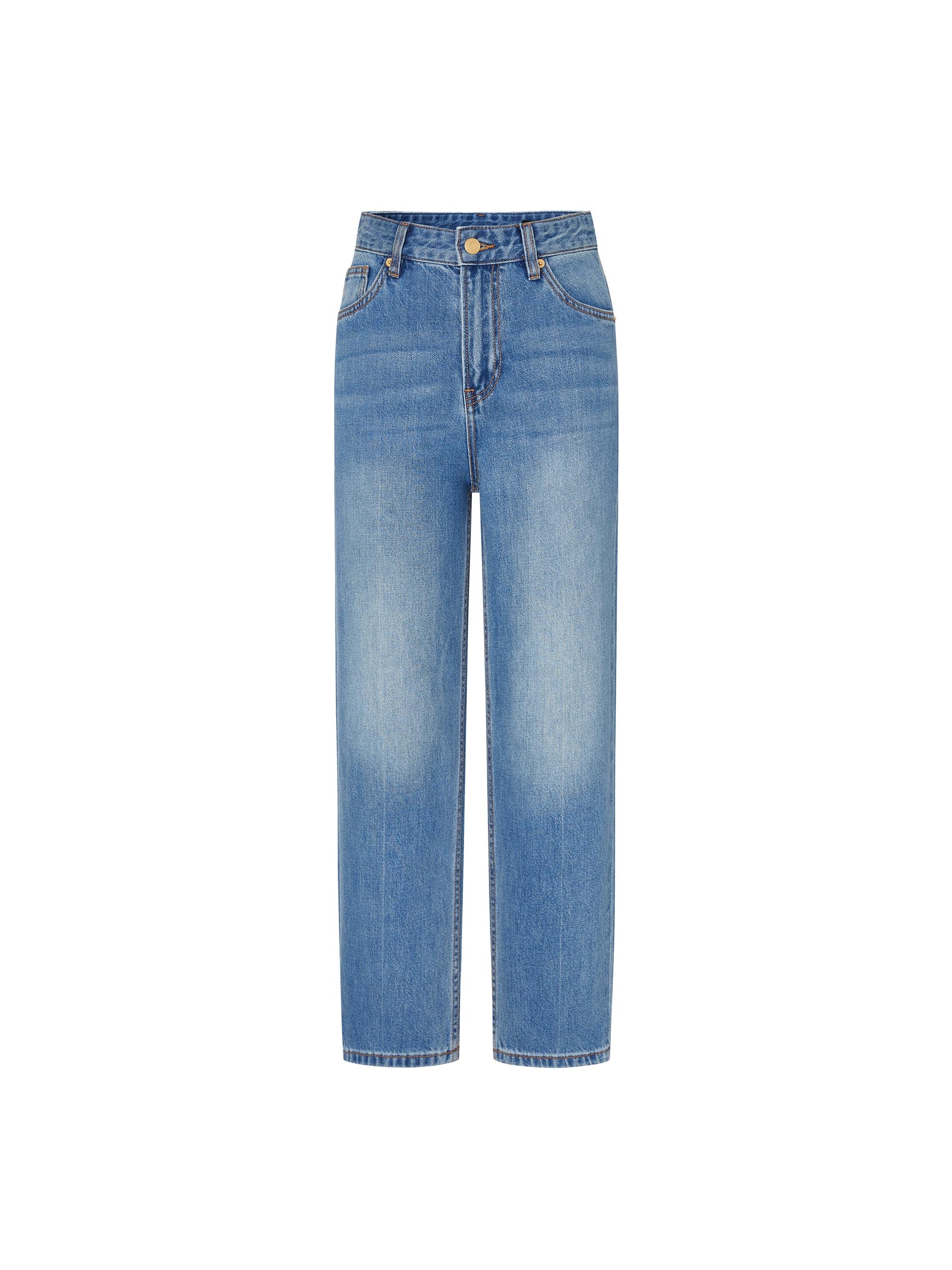 Straight Cotton Tapered High Waist Blue Jeans