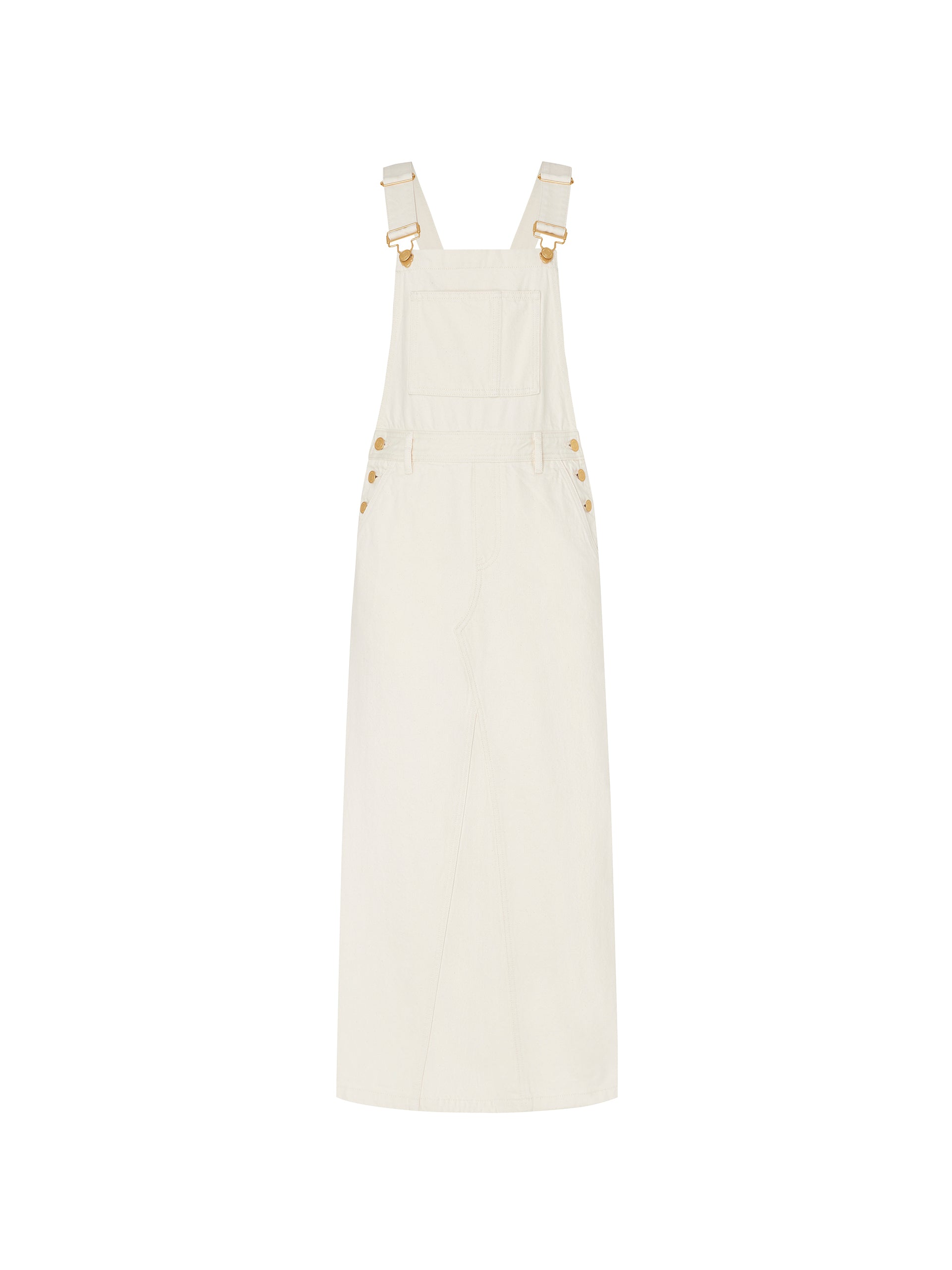 Back Slit Cotton Dress with Straps White Denim Maxi Overall Skirt