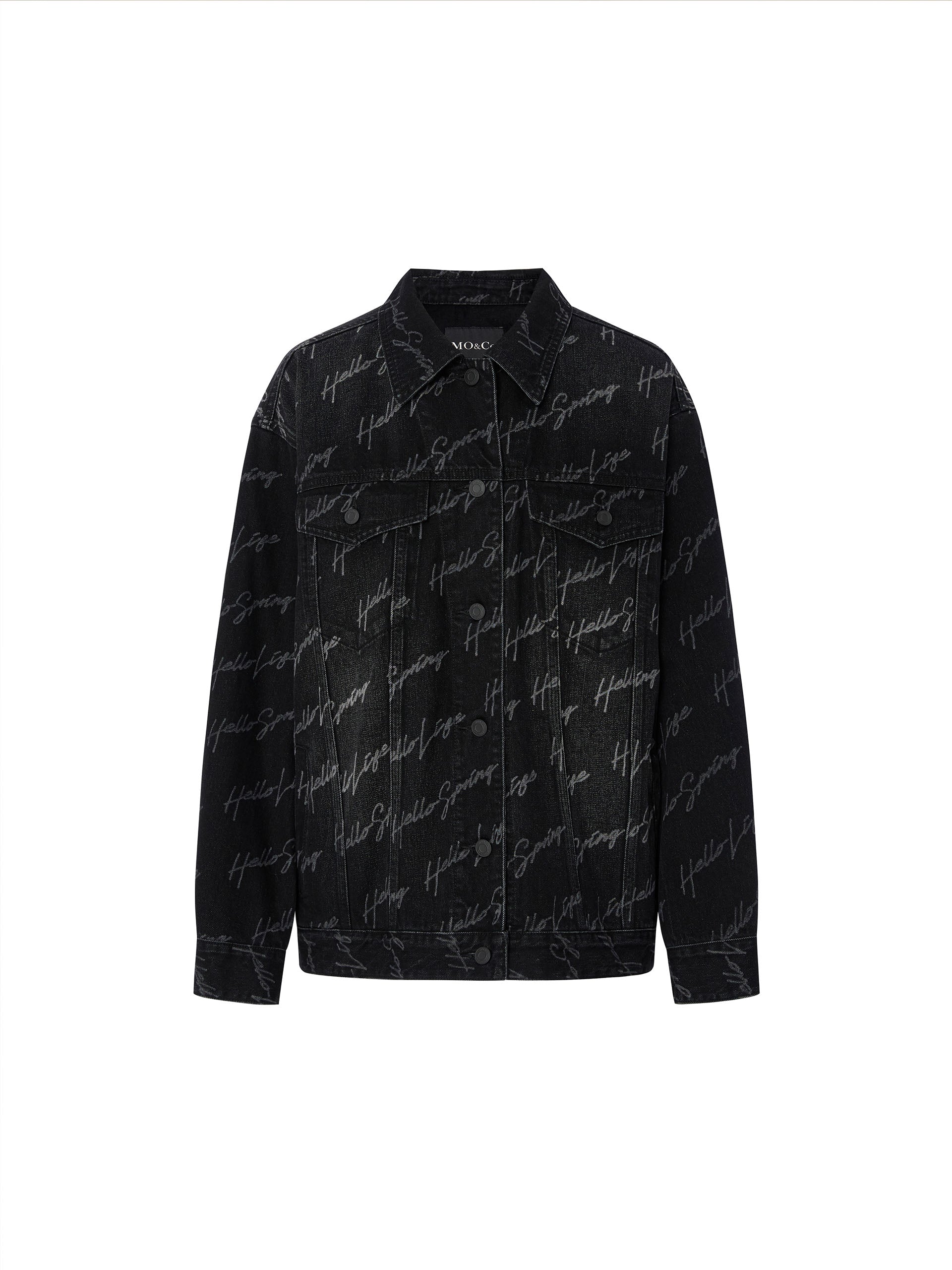 Letter Print Denim Black Jacket