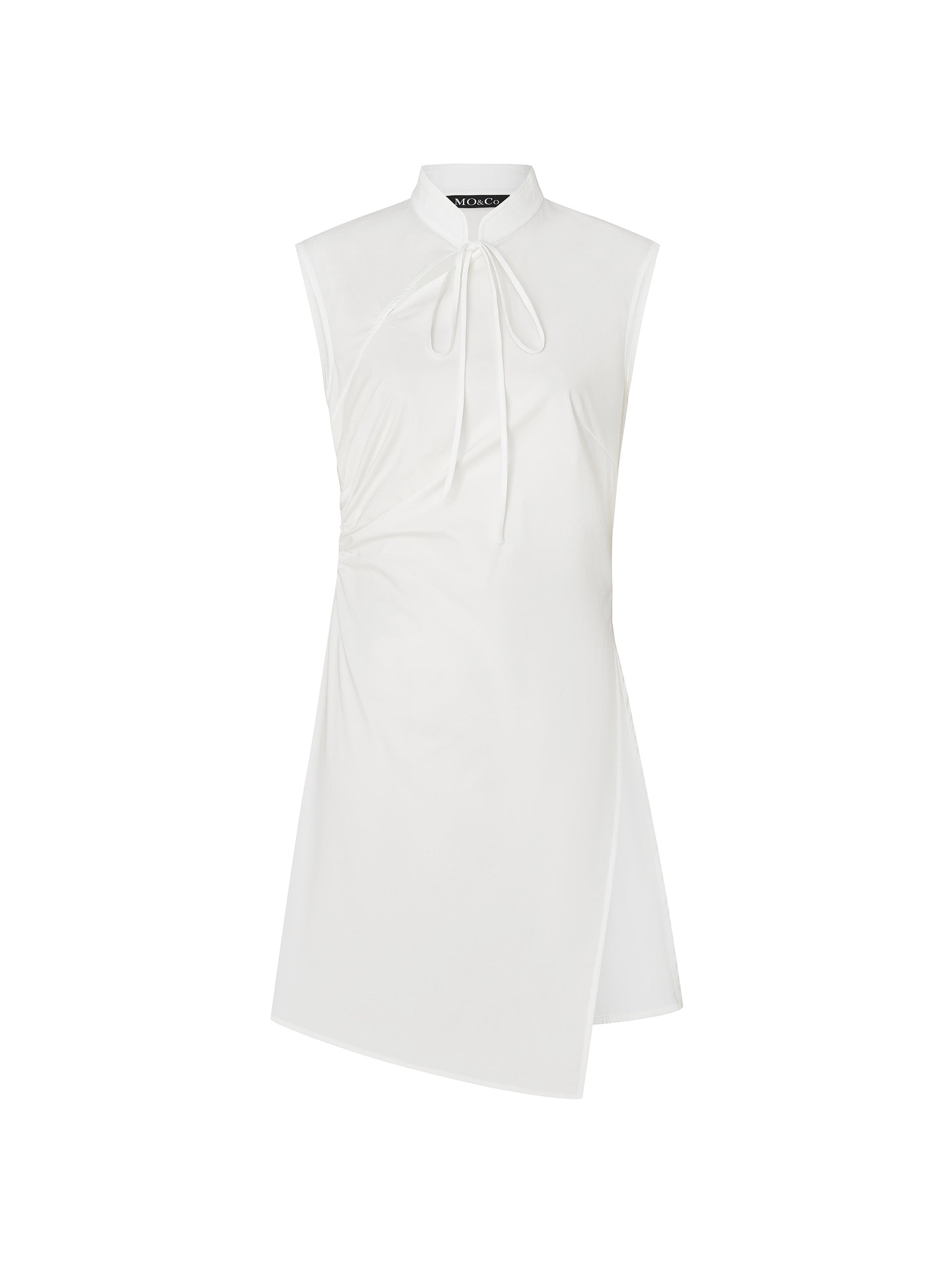 Women's Pleated Slit Oriental Style Sleeveless Top in White