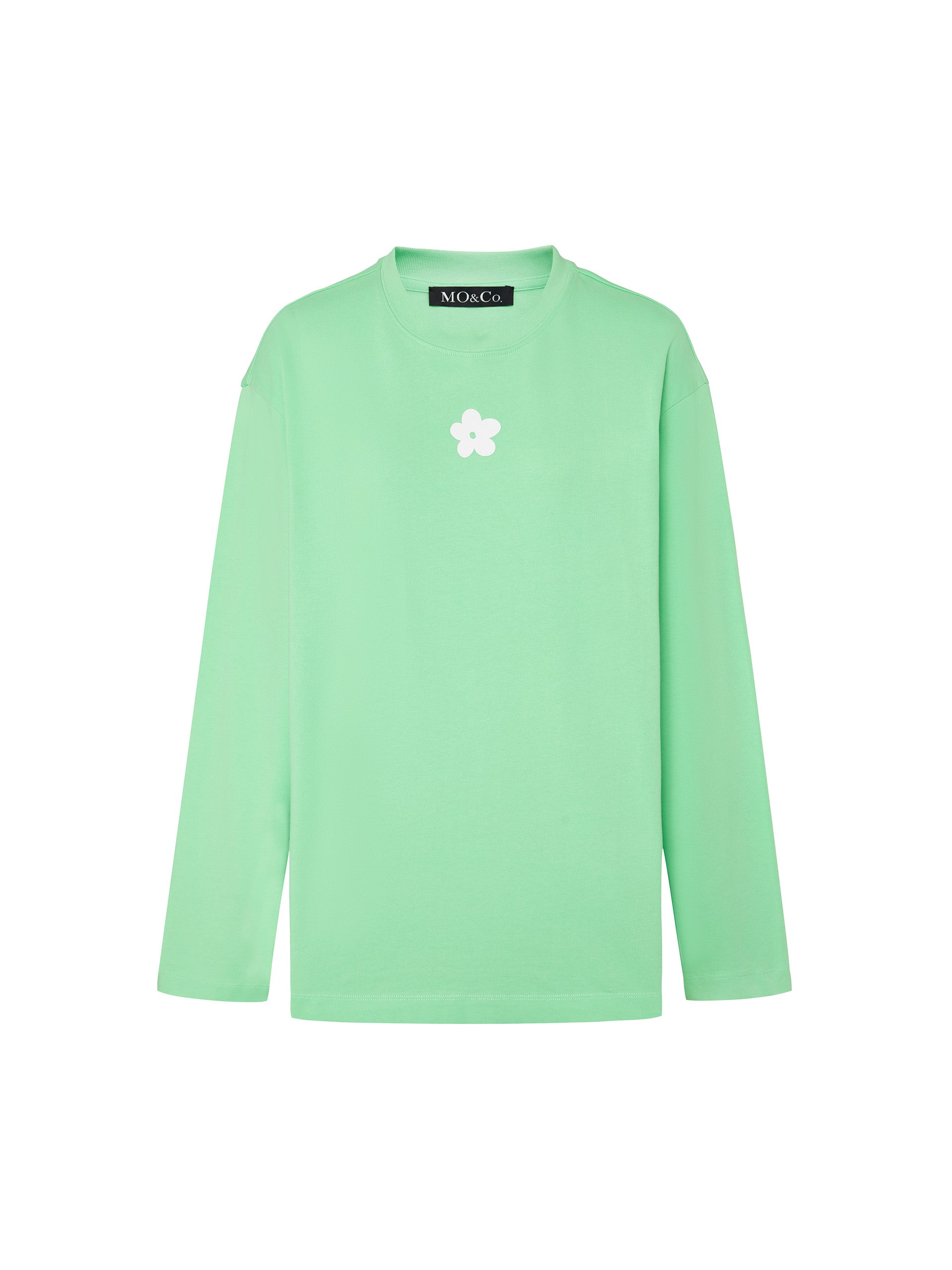 Green Long Sleeves Oversized Front Floral Print T-shirt