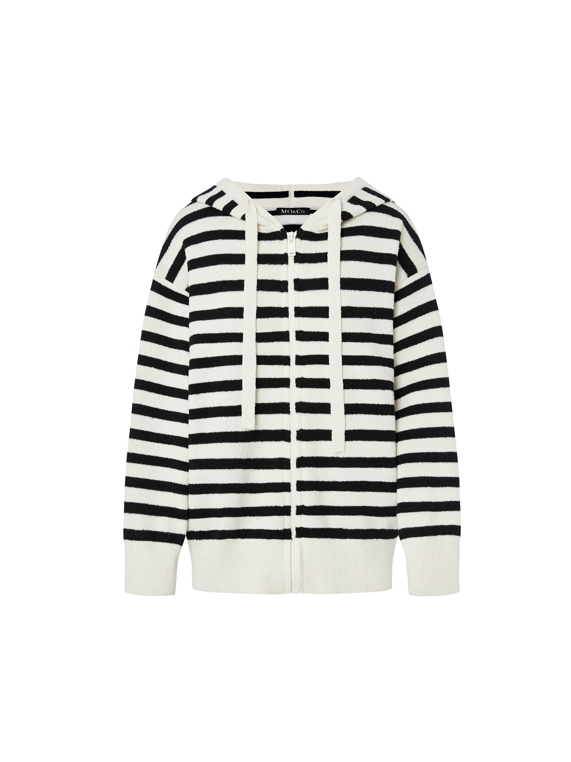 Wool Blend Oversized Black and White Striped Causal Hooded Knitted Jacket