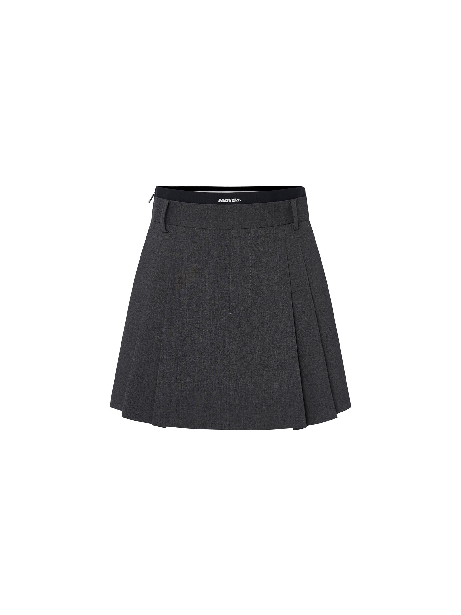 Women's Double Waistband Pleated Grey Mini Skirt