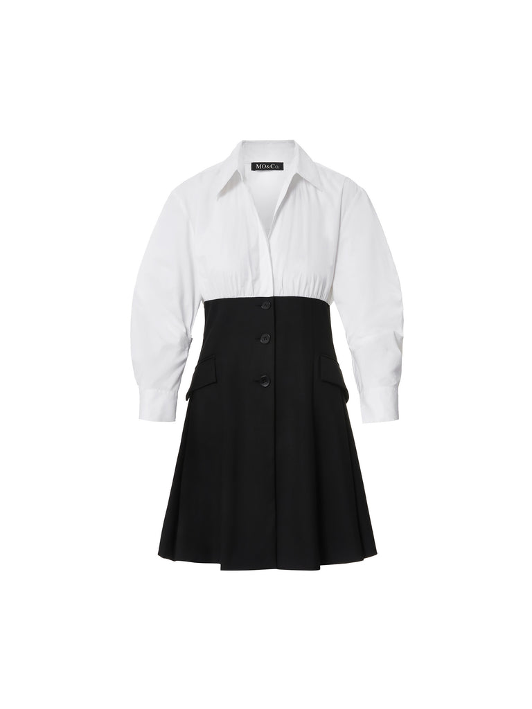 MO&Co. Women's Contrast Cotton Shirt Dress is perfect for business causal looks, Mini length with A-line silhouette