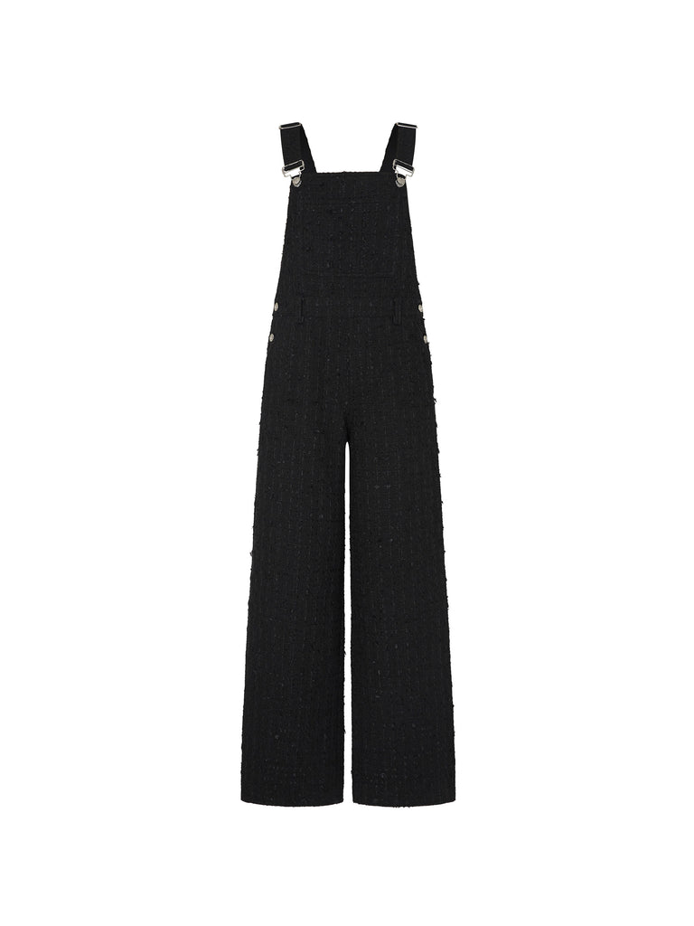 Textured Overalls Tweed Jumpsuit in Black