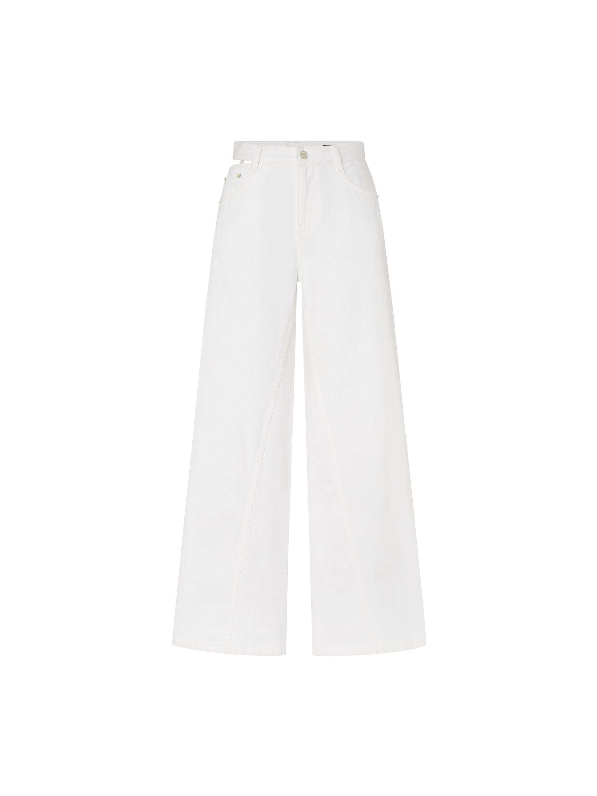 Women's Deconstructed Waistband High-rise White Cotton Jeans