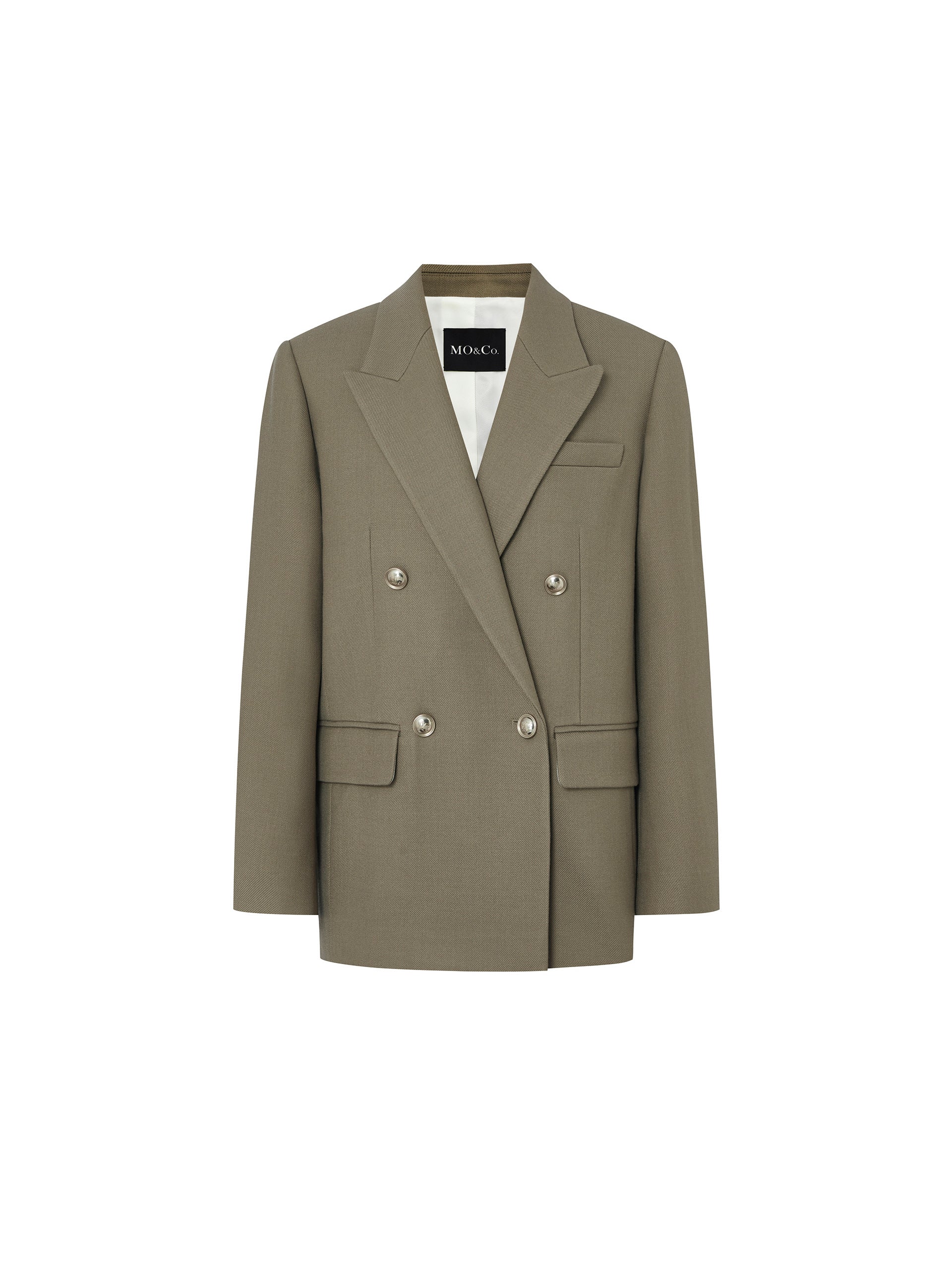 Wool blend Structured Double Breasted Blazer in Olive