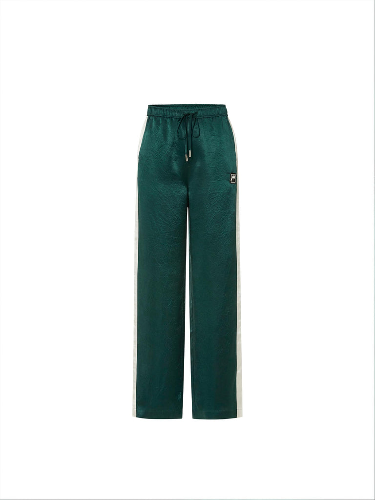 Women's Contrast Trim Elasticated Waist Casual Green Pants