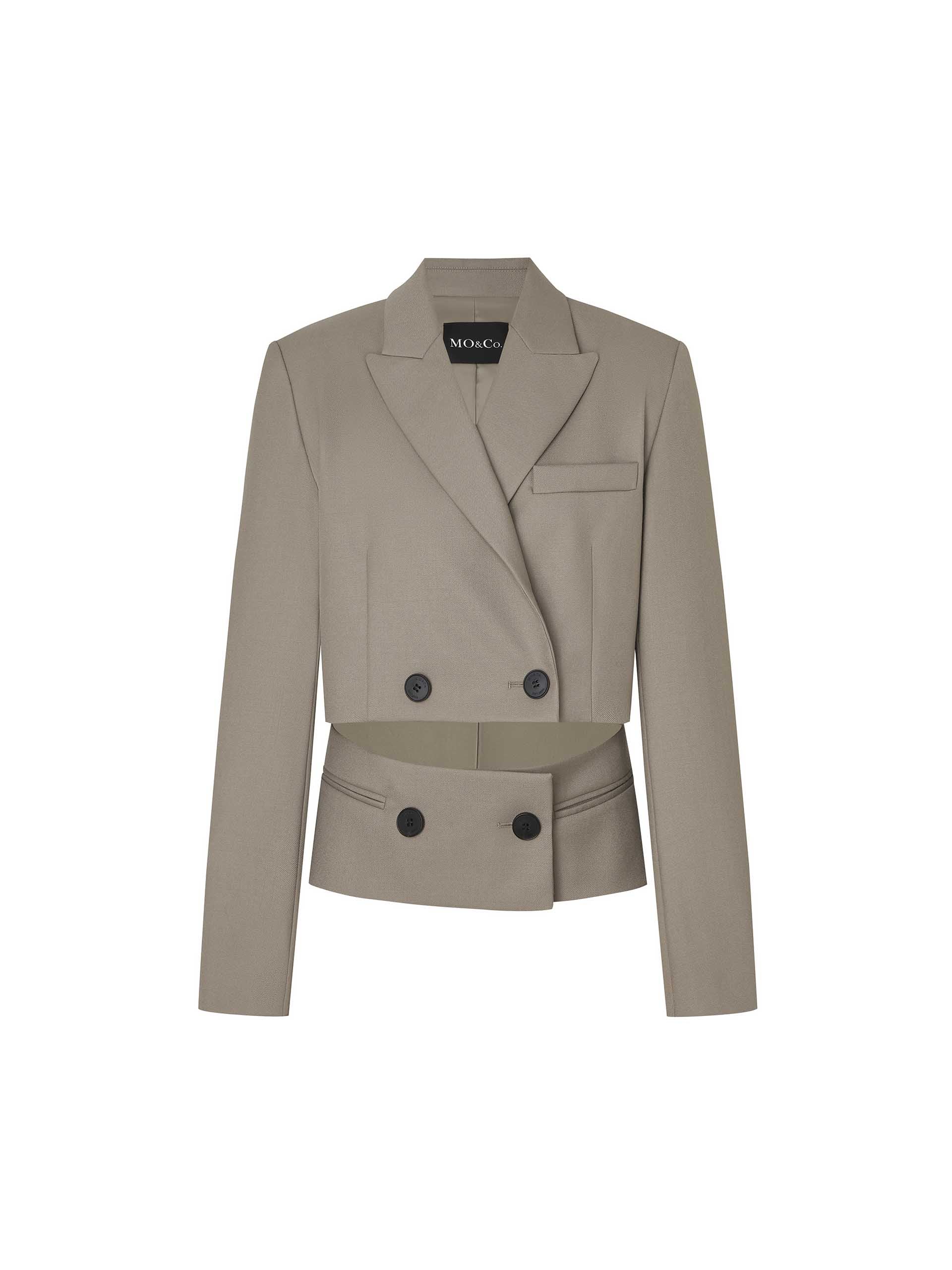 Women's Deconstructed Hem Wool-blend Suit Blazer in Olive