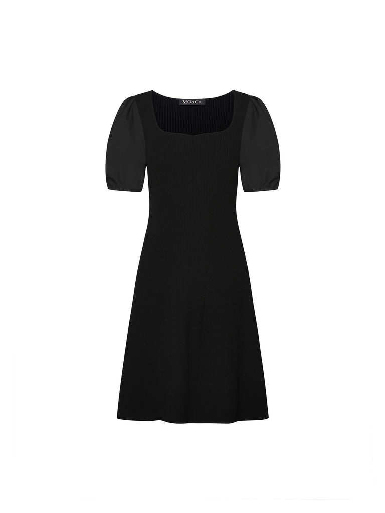 Puff Sleeve A-line Black Mini Dress