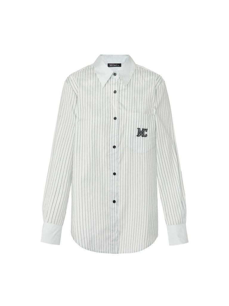 Women's Striped Silk Blend Loose fit Shirt in White
