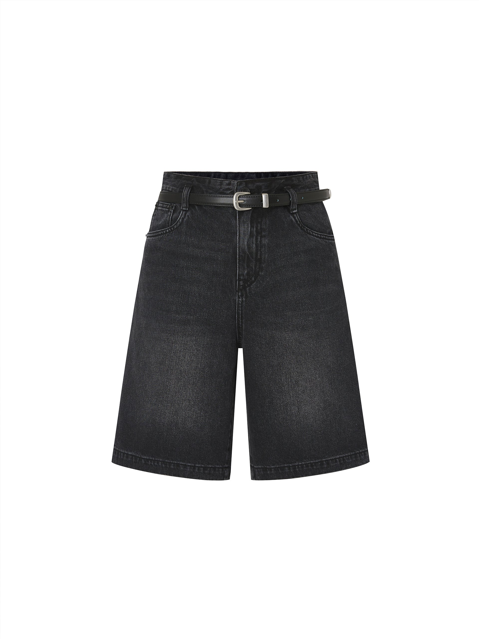 High Rise Black Cotton Denim Shorts