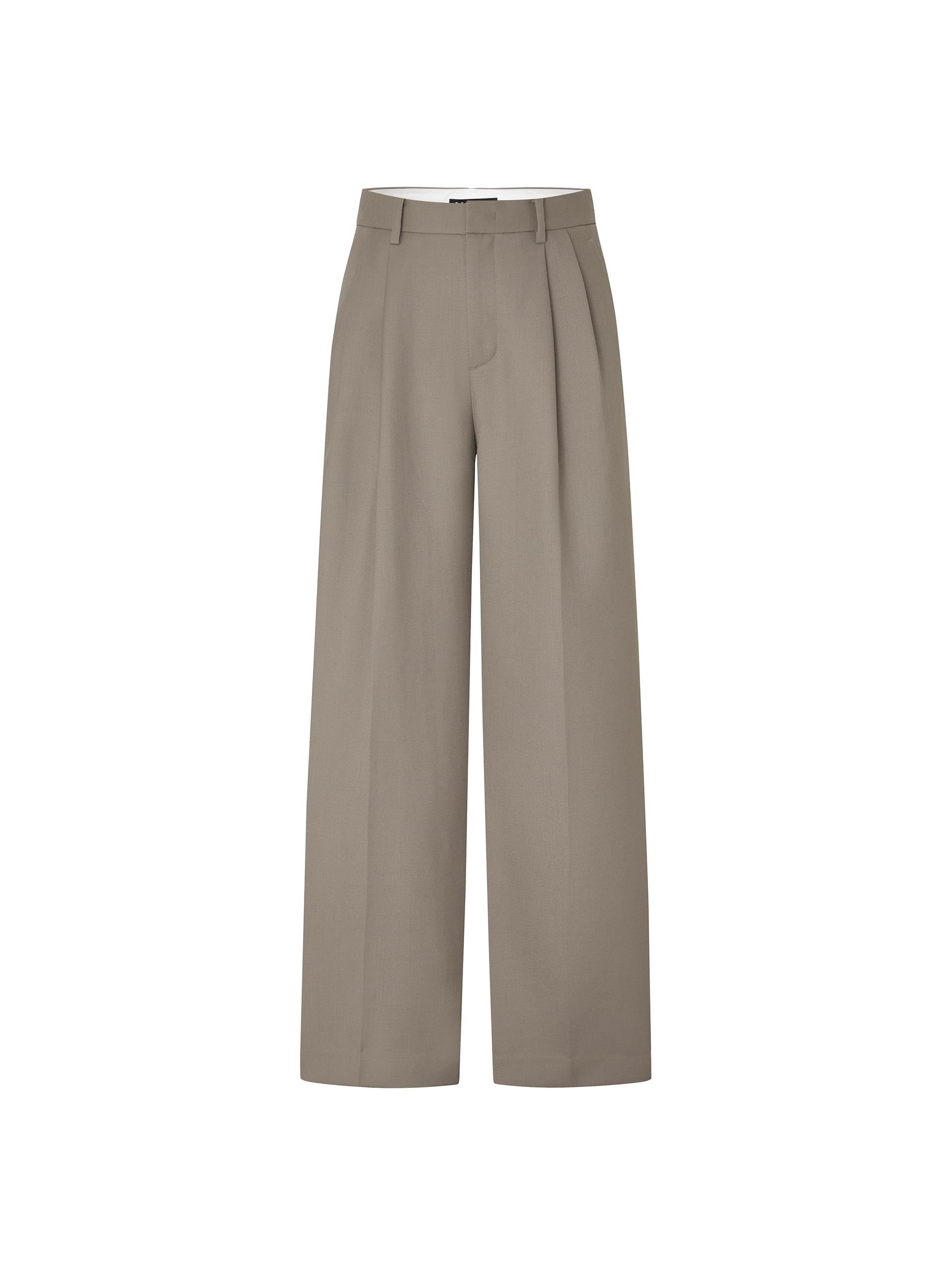 Tailored Straight Wide-leg Suit Pants in Olive