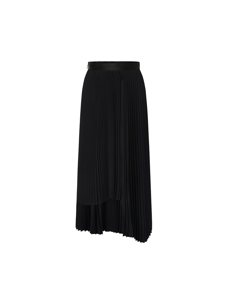 Asymmetric Pleated Black Midi Skirt