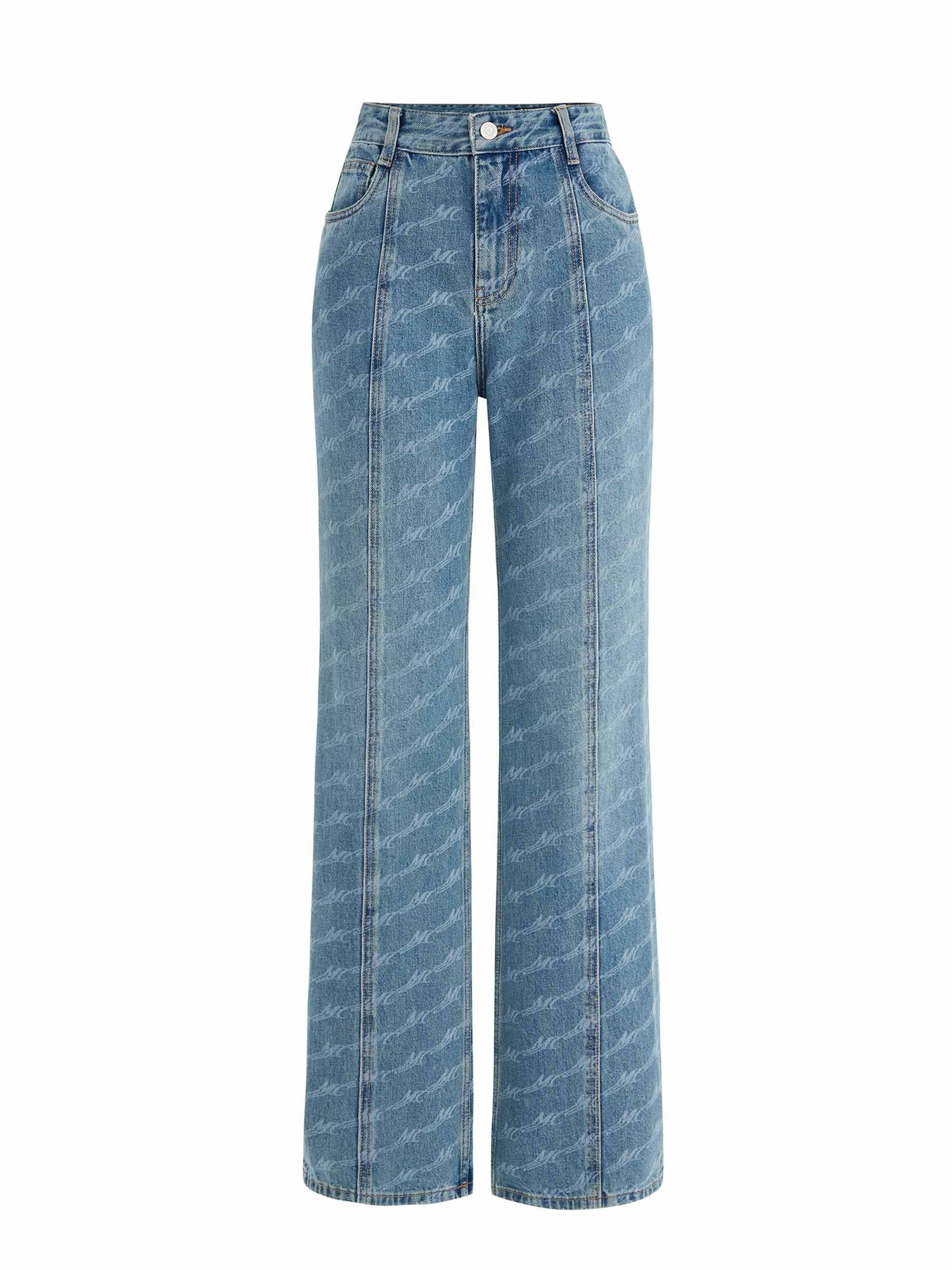 MO&Co. Women's Seam Details Monogram Straight Leg Jeans