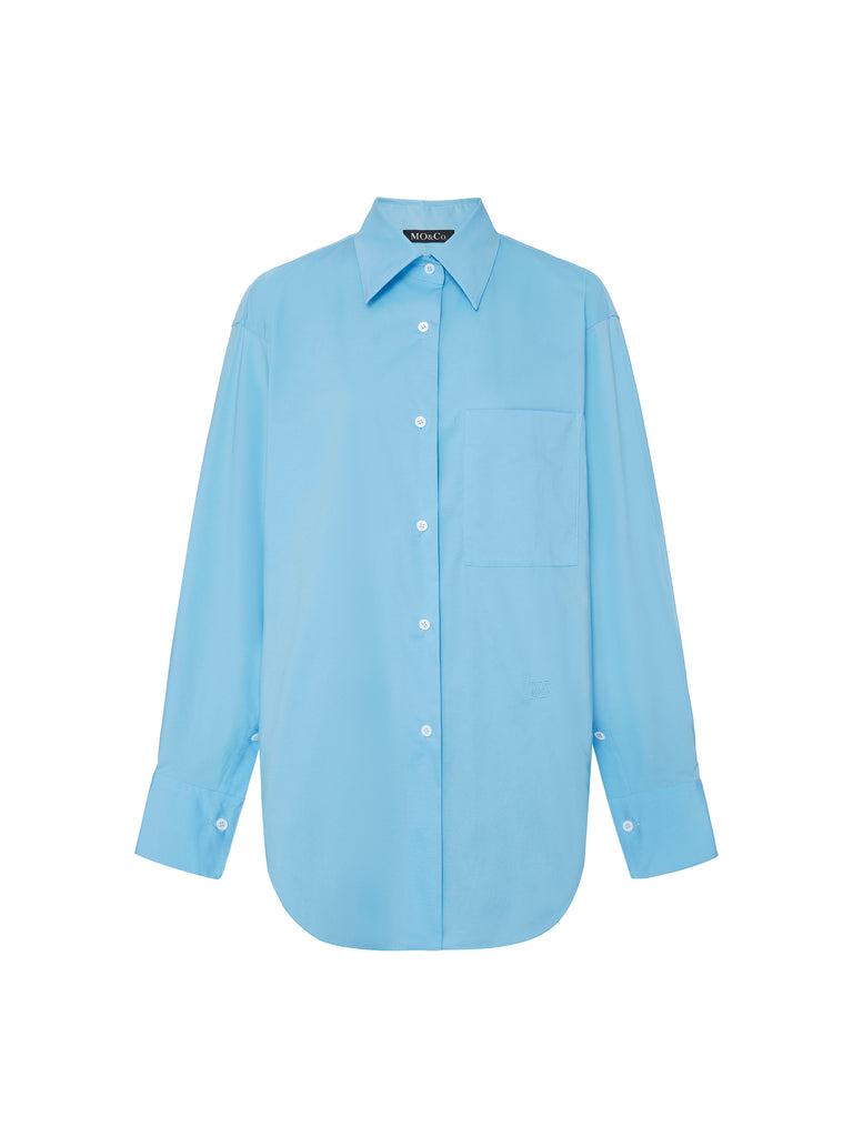 Blue Cotton Blend Poplin Shirt