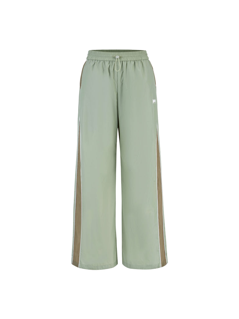 MO&Co. Women's Contrasting Track Parachute Wide-leg Lightweight Pants in Olive