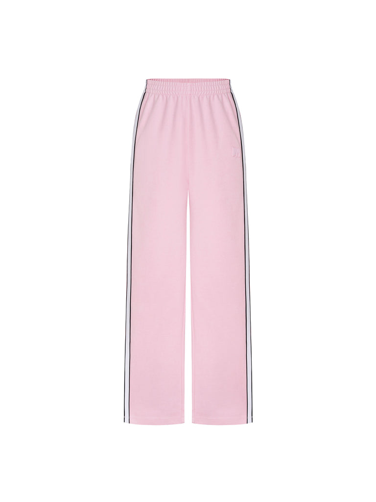 Women's Contrasting Trim Elastic waistband Slit Causal Trousers in Pink