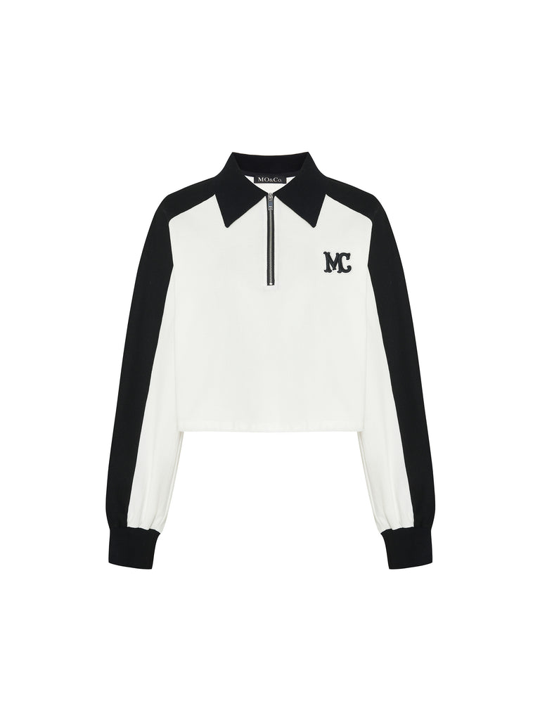 Embroidered Logo Cotton Contrast Long Sleeves Causal Top