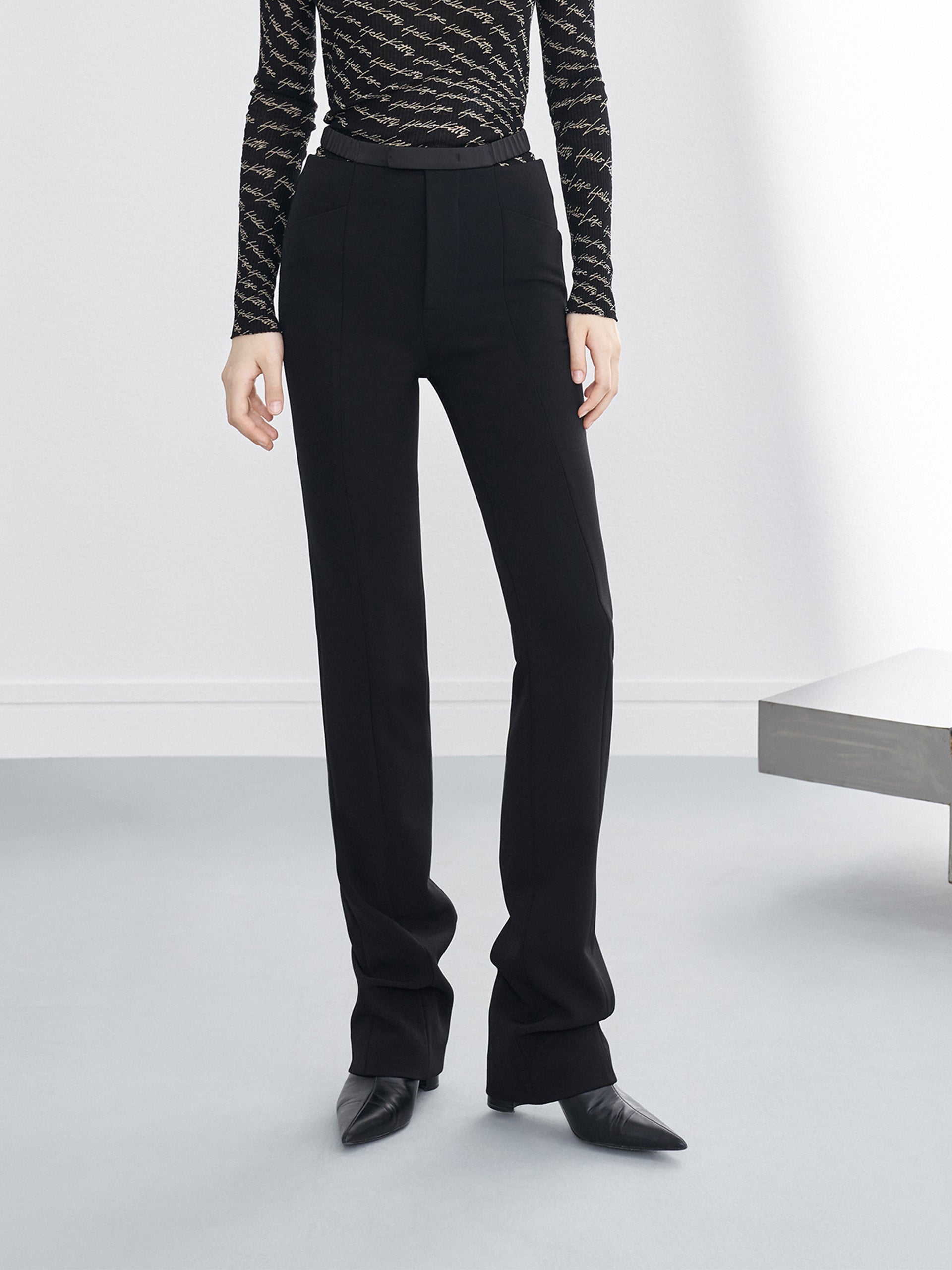 Cutout Waistband High Rise Flared Black Pants