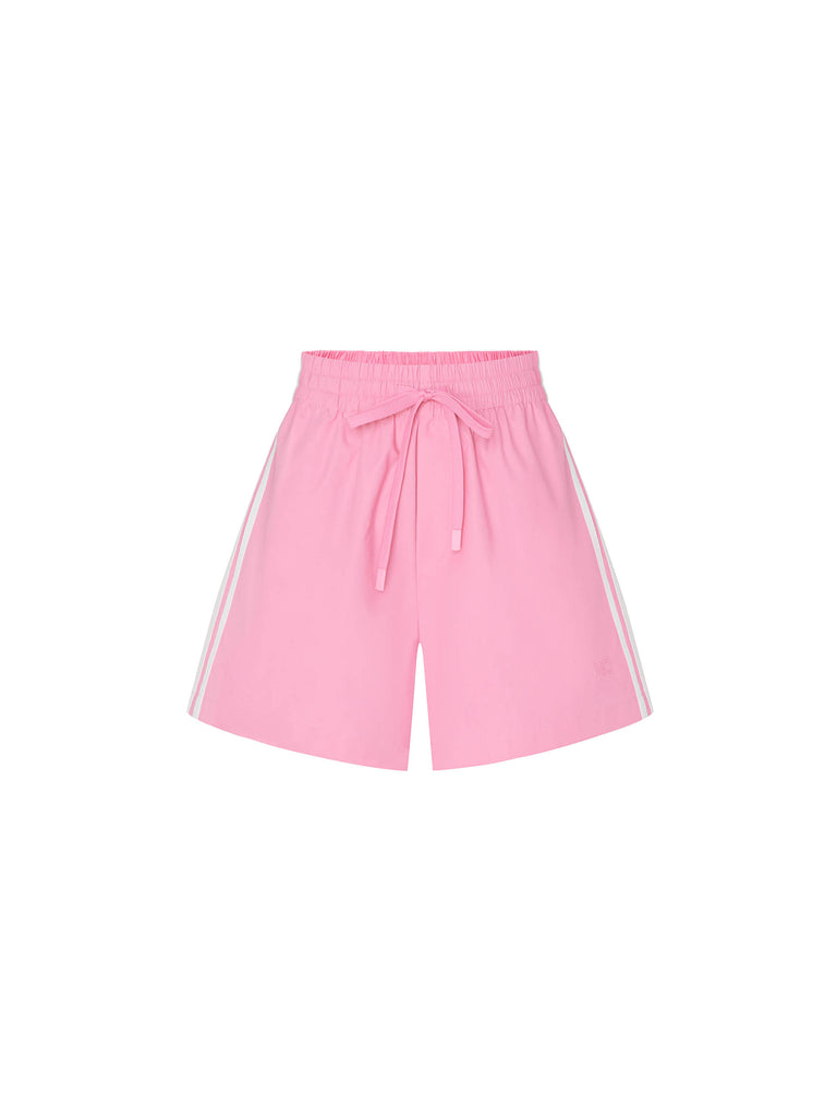 Contrast Trim Drawstring Athleisure Causal Shorts in Pink