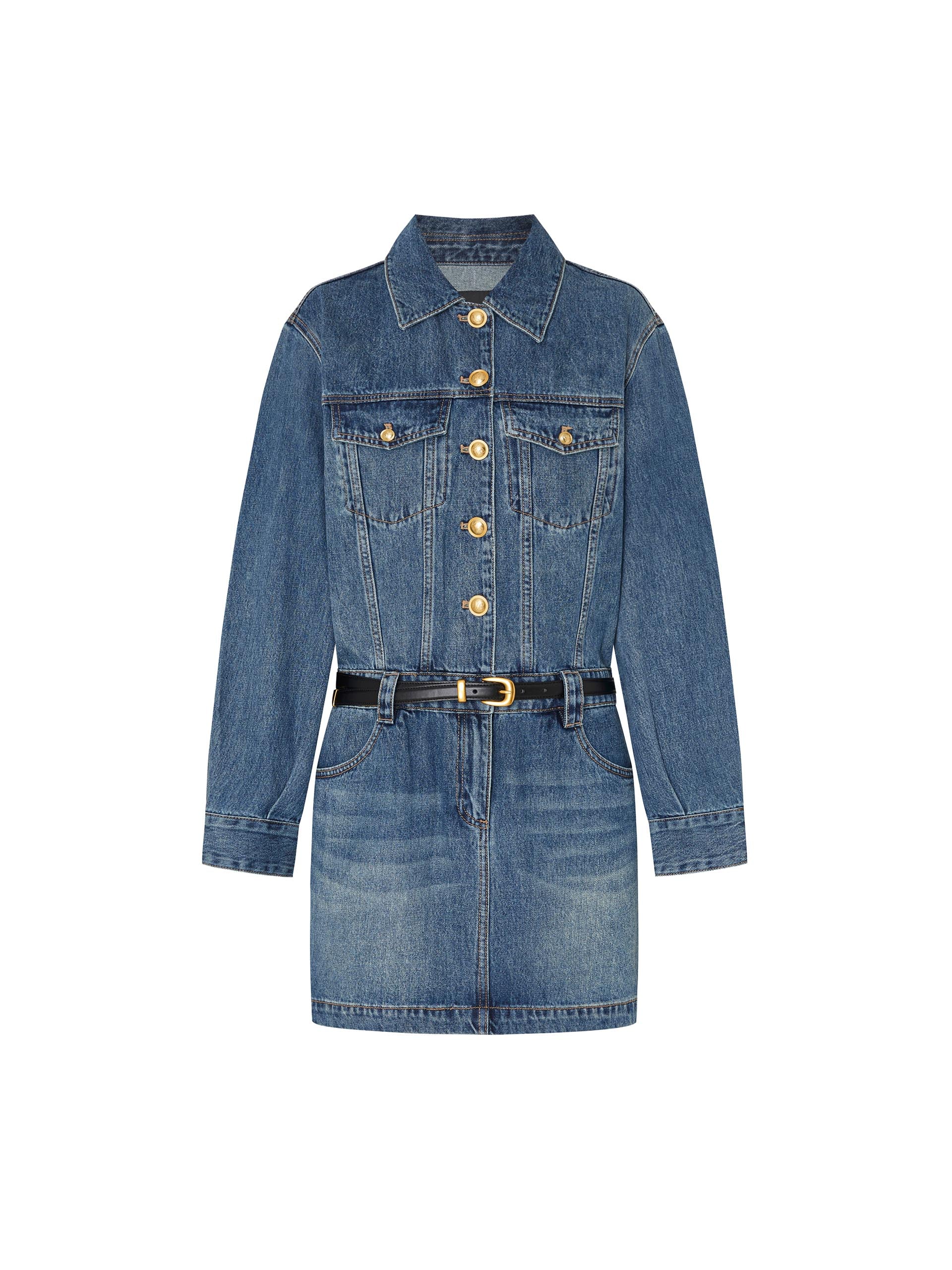 Include Belt Low-rise Denim Mini Dress