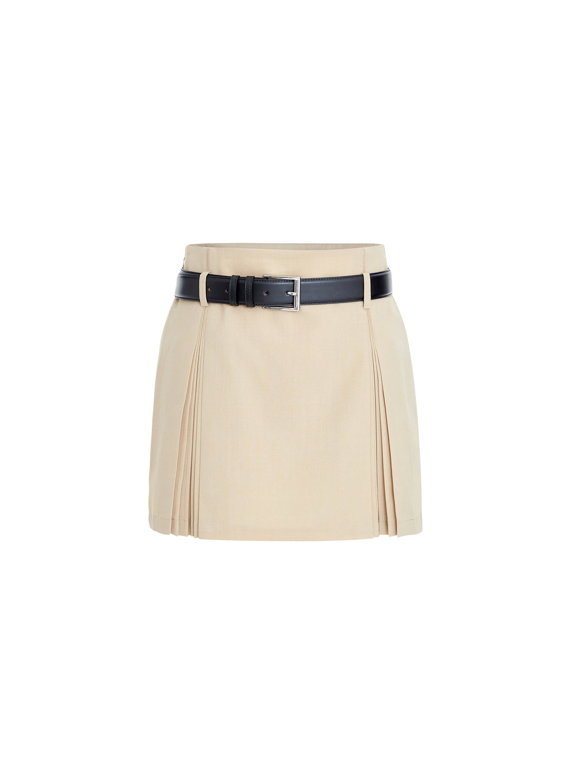 MO&Co. Women's Pleated Low-rise A-line Mini Skirt in Camel