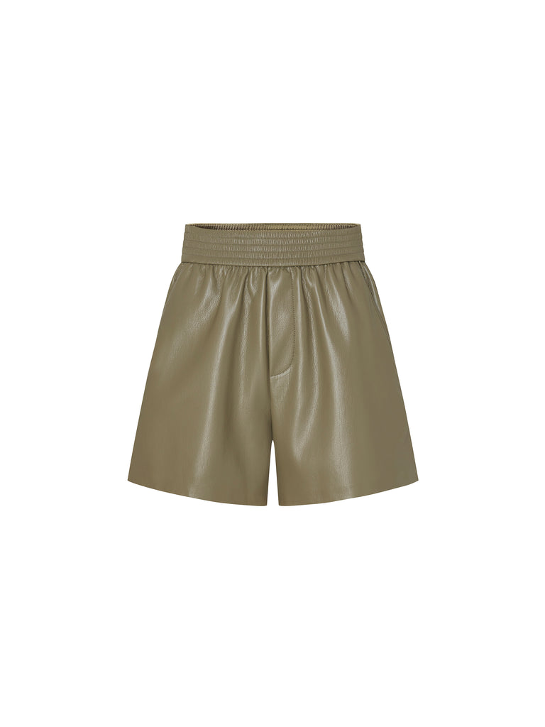 Olive Protein Leather Pockets Box Shorts