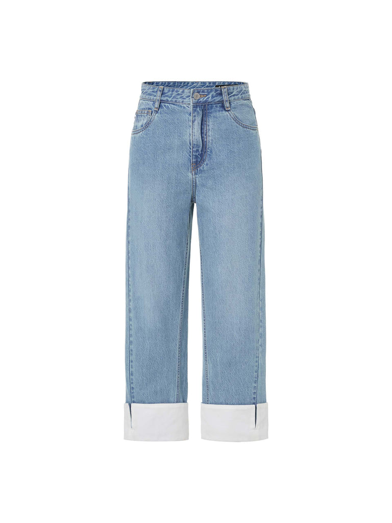 Women's Turn Up Straight Blue Jeans
