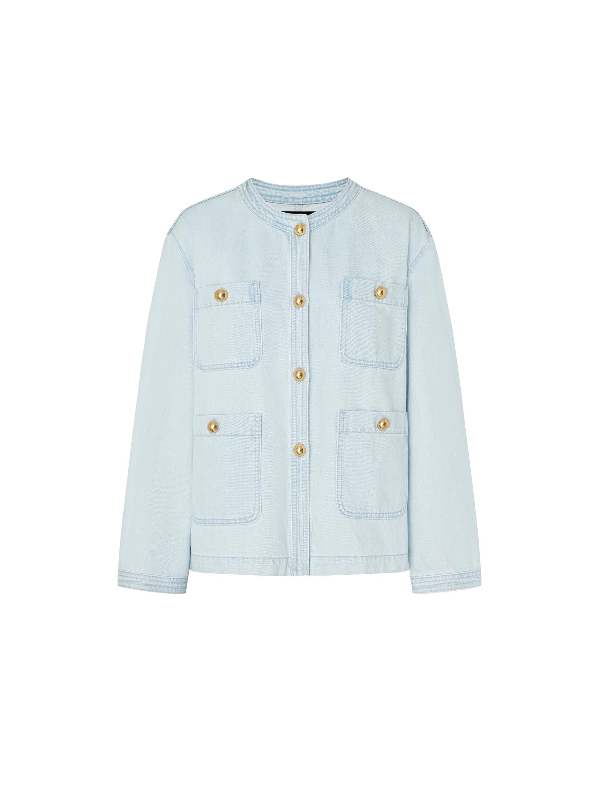 Front Pockets Light Blue Washed Denim Jacket