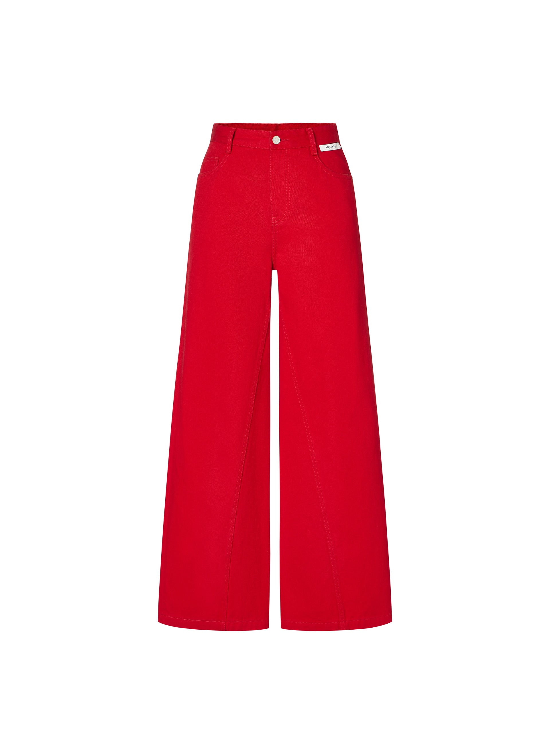 Wide Leg High Waist Denim Jeans in Red