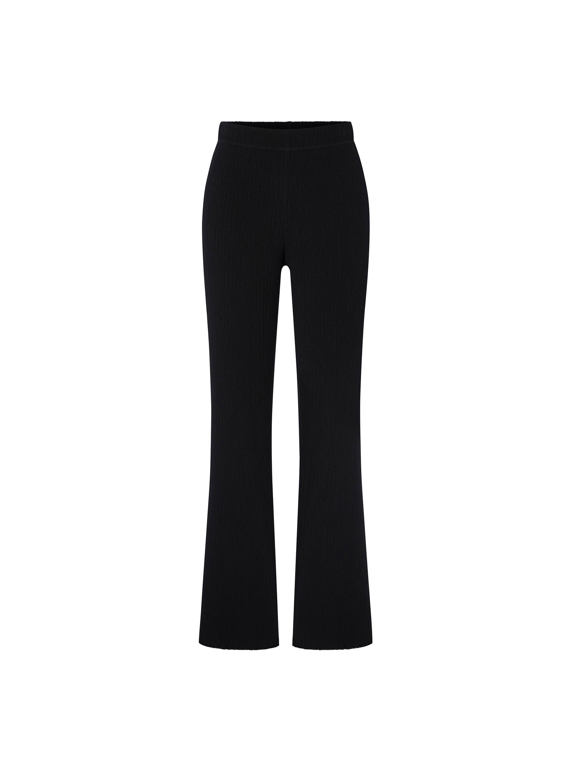 Women's Elasticated High Rise Textured Causal Black Pants