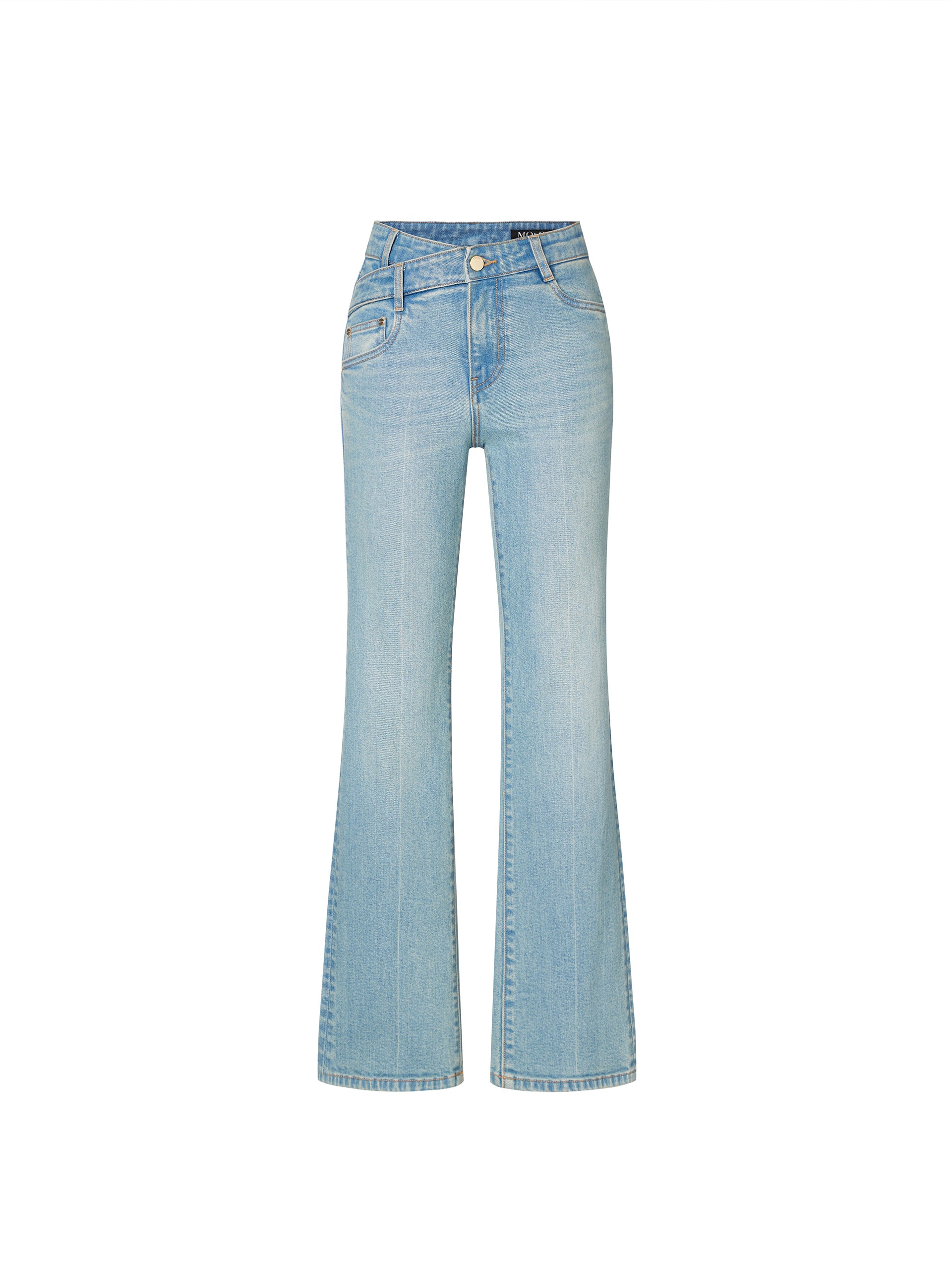 Straight Leg Asymmetric Waistband Denim Jean