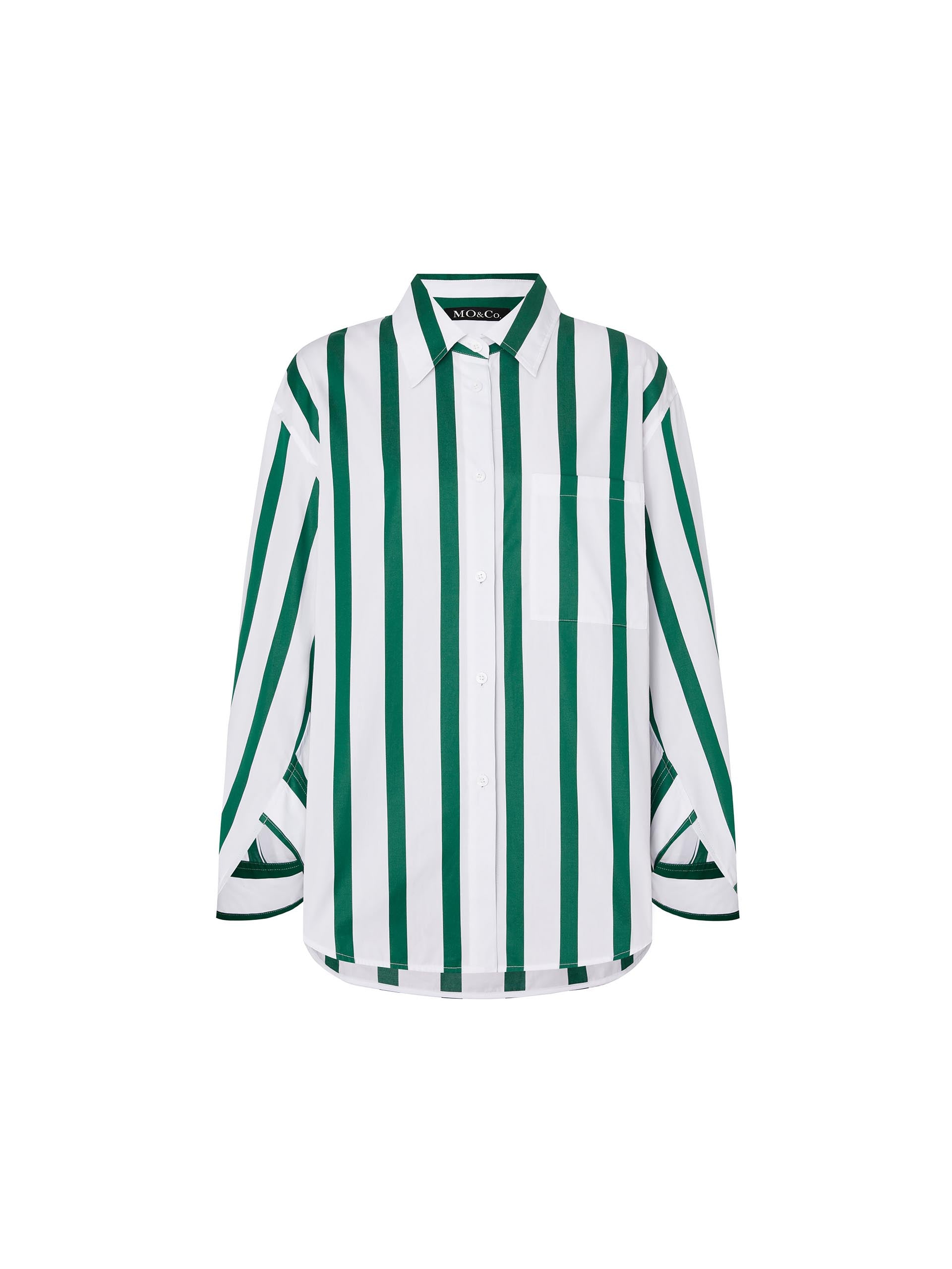 Women's Relaxed Green and White Striped Cotton Shirt