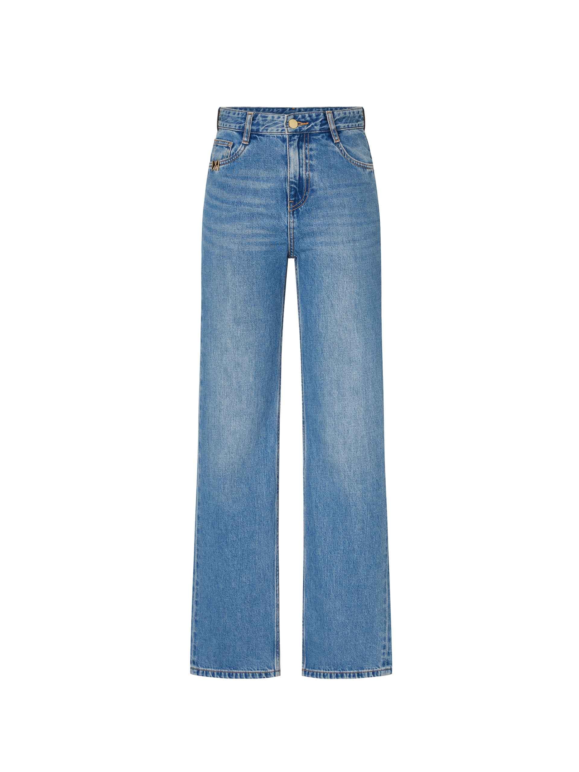 MO&Co. Women's Back Slit Full length Straight Jeans in Blue