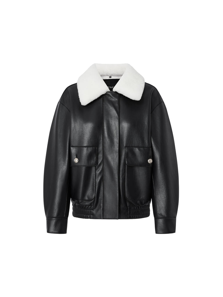 Faux Leather Cropped Jacket in Black