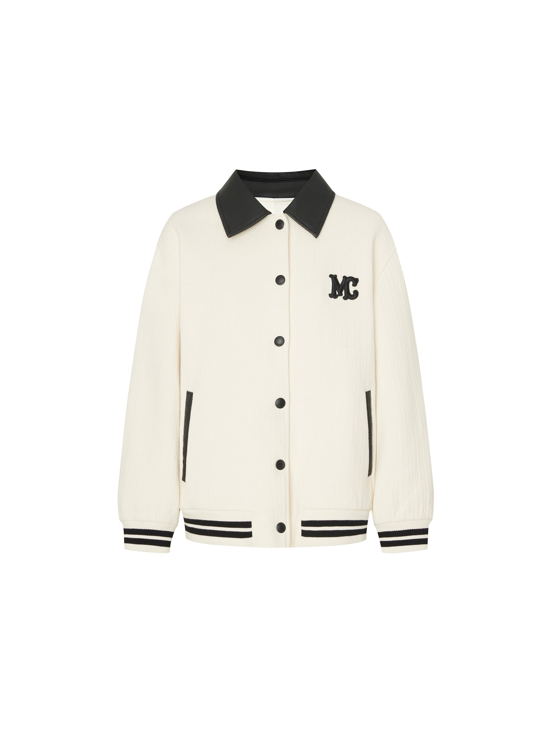 Logo Contrast Baseball Bomber Jacket in Beige